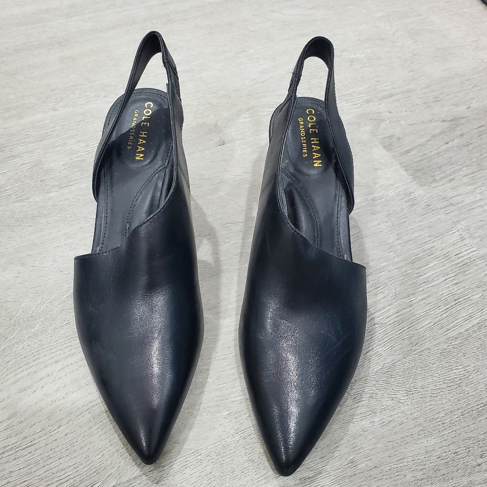Cole Haan Vania Half D'Orsay Black Leather Slingback Pumps